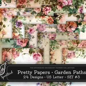Bordes florales, bonitos papeles imprimibles, tamaño carta, rosas vintage envejecidas, violetas y peonías para hermosas páginas de diario y efímeras #3