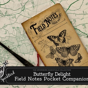 Vintage Field Notes Butterfly Pocket Companion para diários e planejadores indesejados. Mantenha-se organizado, capture inspiração enquanto explora o mundo