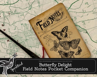 Vintage Field Notes Butterfly Pocket Companion for Junk Journals and Planners. Stay Organized, capture inspiration while exploring the world