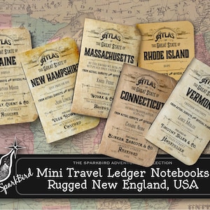 Avontuur en reislust reisverslag van vintage kaartomslagen voor New England (VS), EASY DIY mini-pocketnotitieboekje voor reisherinneringen