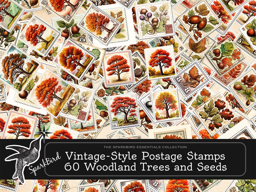 Printable Vintage-style Postage Stamps, 60 Designs Trees &amp; Seeds in ...