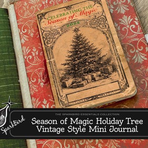 Vintage Weihnachtsbaum Taschenbegleiter für Junk Journals & Planer. Ein Notizbuch zum Mitnehmen, das Ihnen bei der Organisation Ihres Urlaubs hilft
