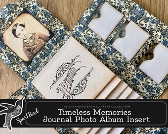 Vintage Photo Album Insert Folio with Flip Out for Junk Journals and Scrapbooks. Waterfall album with old fashioned photos & journal spaces