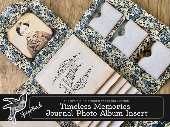 Vintage Photo Album Insert Folio with Flip Out for Junk Journals and Scrapbooks. Waterfall album with old fashioned photos & journal spaces