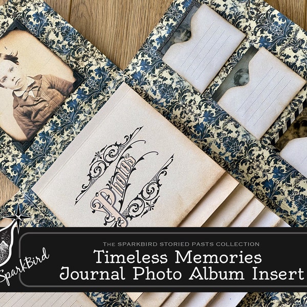 Vintage Photo Album Insert Folio with Flip Out for Junk Journals and Scrapbooks. Waterfall album with old fashioned photos & journal spaces