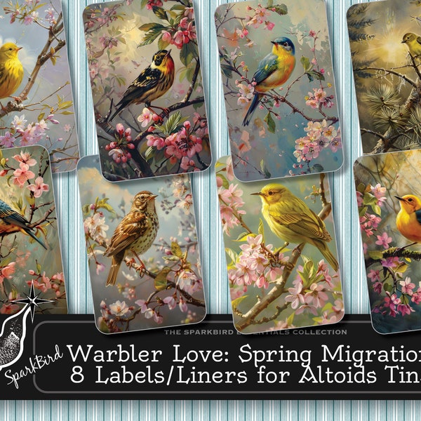 For the Love of Warblers, Spring Migrations Altoid tins inserts for candy boxes, 8 covers & matching liners. Instant digital download