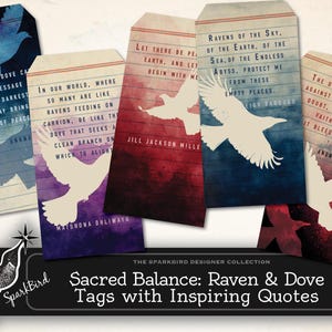 Raven and Dove-tags met 36 inspirerende quotes over balans en banden. Direct downloaden voor je dagboekcollageprojecten