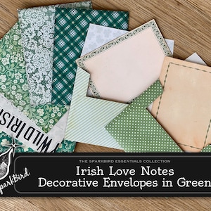 Sobres decorativos A2 de San Patricio en verde para cartas, correspondencia, diarios basura. Diseños clásicos celtas y tréboles.