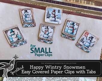 Cute Merry Snowmen for Covered Small Altered Paper Clips & Tabs for Journals and Planners. Easy DIY Tabbed Covered Holiday Paper Clips