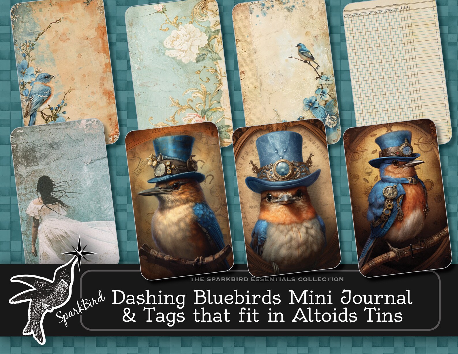 Dashing Bluebirds Mini Journal With NO SEW Binding & Tags That Fit in ...