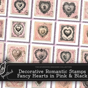 Timbres-poste vintage mariage et Saint-Valentin à imprimer