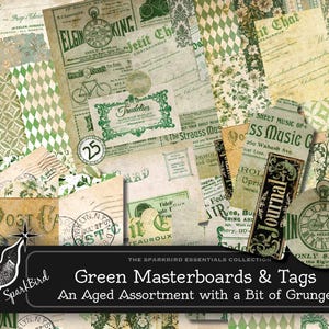 Shabby Vintage Deckblätter in GRÜN Perfekt für Euer Junk Journal, Taschen, Tags & Happy Mail