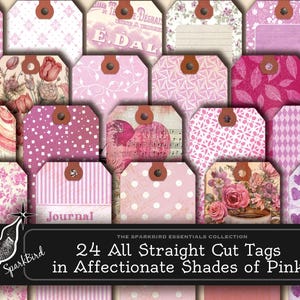 24 adorables etiquetas imprimibles en color rosa envejecido, diseños únicos, descarga instantánea para diarios basura, collage, etiquetas de regalo.