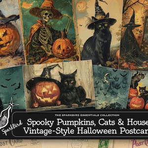 Halloween Postkarten im Vintage Stil mit klassischen viktorianischen Charme, 8 zauberhafte Motive