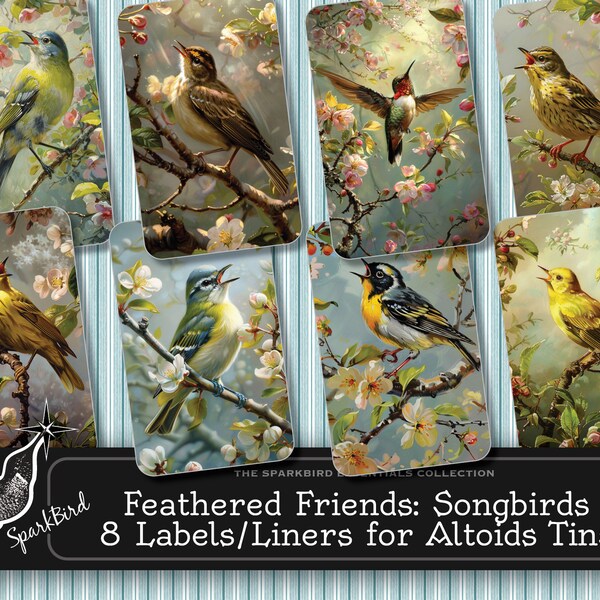 Altoid tins covers and inserts for candy boxes. Favorite Songbirds, 8 covers & mix match liners. Instant digital download, Gifts for Birders