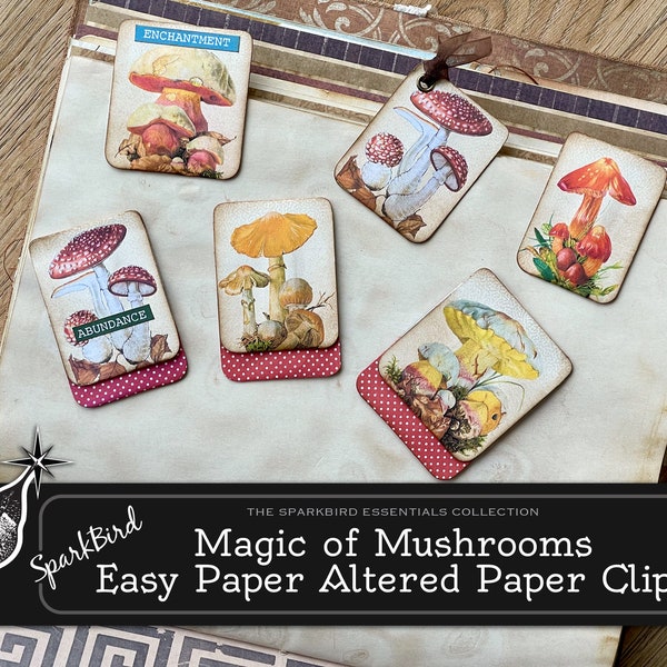 Mushrooms Altered Paper Clips and Tabs for Journals and Planners. Easy covered paperclips add an enchanted touch to your spreads & ephemera