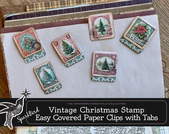 Vintage Christmas, The Best Altered Paper Clips & Tabs for Journals and Planners. Easy DIY Small Tabbed Covered Holiday Stamps Paper Clips