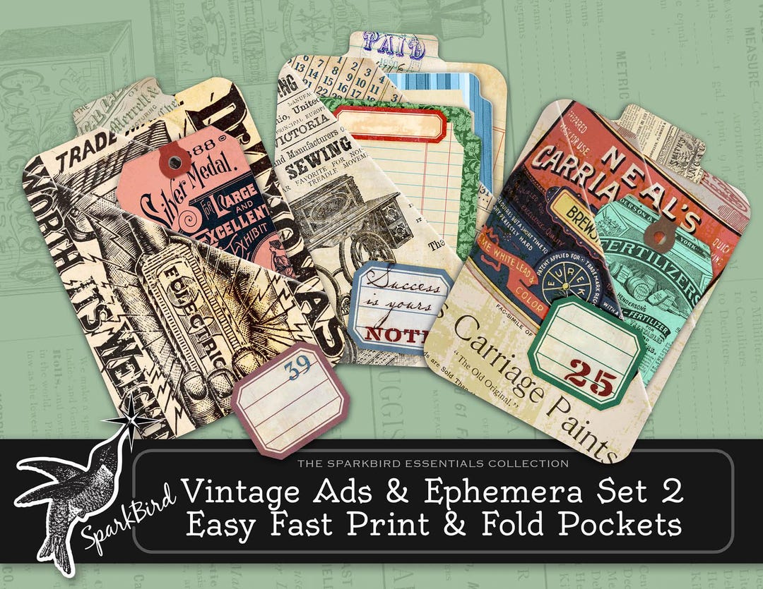 Vintage Advertising & Ephemera Junk Journal Pockets Kit Set 2: Quick ...
