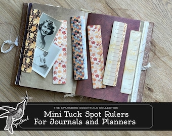 Easy Mini Tuck Spot for Journals and Planners. Handy ruler altered paper clip design in fresh fall patterns and colors.