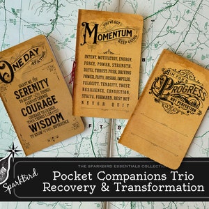 Genesung und Transformation Notizbuch Trio. Sucht Genesungs- & Fortschrittstagebücher, in denen du deine Reise verarbeiten kannst, um dein bestes Ich zu werden
