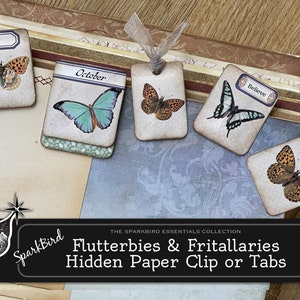 Clips y pestañas de papel de mariposa perfectos para diarios y planificadores. Preciosos adornos de complementos de diario basura para descargar e imprimir con bricolaje