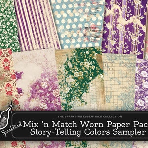 Rainbow Sampler Vintage Ephemera Aged Digital Papers Journal Pages Kit, páginas para impressão, download instantâneo, bolsos, etiquetas e spreads