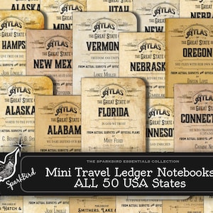 ALLE 50 USA STAATEN Vintage Mini Reise Notebook Journal, druckbare antike Abenteuer Ephemera einfach diy druckbare Projekt, sofortiger Download