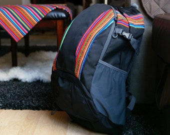 Andean Blue Wanderer: Hiking Backpack with Peruvian Textiles