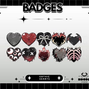 Gothic Heart Badges for Twitch and Discord / Spooky Season / Halloween Emotes / Streaming / Heart / Emote Pack, Spooky Emotes/ Cute Emotes image 1