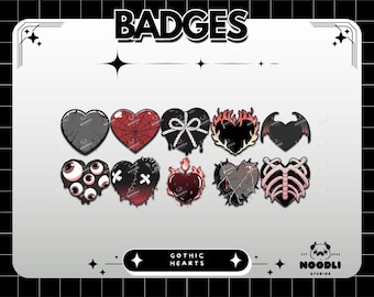 Gothic Heart Badges for Twitch and Discord / Spooky Season / Halloween Emotes / Streaming / Heart / Emote Pack, Spooky Emotes/ Cute Emotes