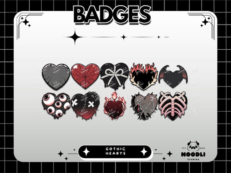 Gothic Heart Badges for Twitch and Discord / Spooky Season / Halloween Emotes / Streaming / Heart / Emote Pack, Spooky Emotes/ Cute Emotes image 1
