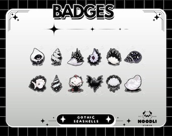 Badges Twitch coquillage gothique | Badges d'abonné de l'océan sombre | Badges gothiques | Pack de badges Twitch sorcière