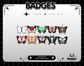 Ensemble de badges papillon festif | Badges papillon de Noël et papillon d'hiver pour Twitch et Discord