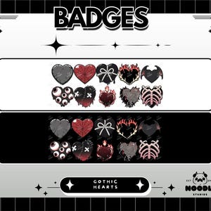 Gothic Heart Badges for Twitch and Discord / Spooky Season / Halloween Emotes / Streaming / Heart / Emote Pack, Spooky Emotes/ Cute Emotes image 2
