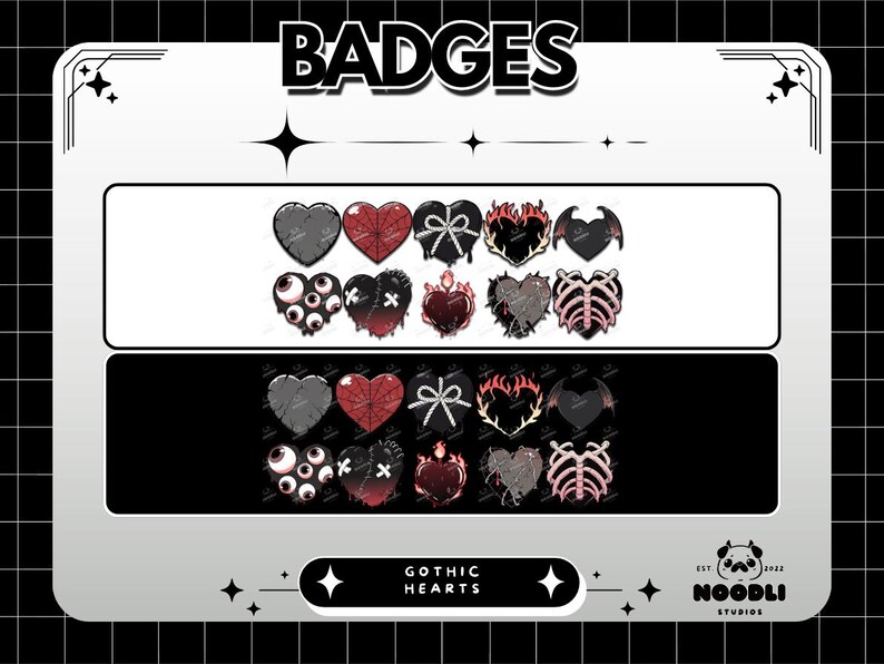 Gothic Heart Badges for Twitch and Discord / Spooky Season / Halloween Emotes / Streaming / Heart / Emote Pack, Spooky Emotes/ Cute Emotes image 2
