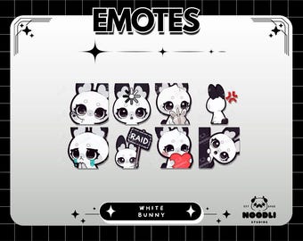 Emotes Twitch Chibi personnalisés : emotes banderoles lapin gothique kawaii, émoticônes lapin mignon style Chibi pour Twitch, emojis animés à télécharger PNG