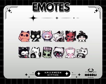 12 émoticônes de chat d'Halloween pour Twitch et Discord, saison effrayante, émoticônes chat, streaming, têtes de mort, chats, citrouille, pack d'émoticônes, émoticônes effrayantes