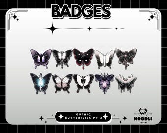 Ensemble de badges papillon et mite gothiques, partie 2 pour Twitch et Discord – Esthétique sombre, gothique pastel, effrayant mignon, flux alternatif