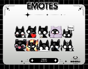 Ensemble d'émoticônes Kitty du Vide | Emotes Twitch et Discord mignon chat noir | Emotes sombres et effrayantes | Émoticônes gothiques
