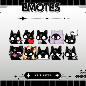 Conjunto de gestos de gatito del vacío / Emoticonos de gato negro adorable para Twitch y Discord / Emoticonos oscuros e inquietantes / Emoticonos góticos