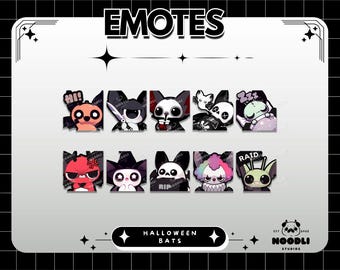 10 Halloween Fledermaus Emotes für Twitch und Discord, Spooky Season, Kitty Emotes, Streamen, Schädel, Katzen, Kürbis, Emote Pack, Spooky Emotes