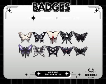 Gothic Butterfly & Moth Badge Set for Twitch and Discord – Dark Aesthetic, Pastel Goth, Creepy Cute, Alternative Stream Sub Badges