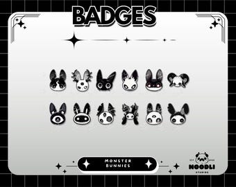 Badges lapin gothiques pour Twitch et Discord / Badges lapin effrayant / Emotes Halloween / Streaming / Emotes lapin / Pack d'émotes / Emotes mignons