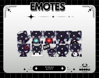 Emotes chat Poissons Twitch | Émoticônes chat du zodiaque | Emotes mignons de chat gothique | Emotes Chibi Black Cat stream | Émoticônes Discord | Thème astrologique