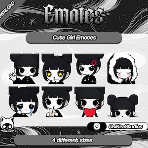 Twitch 絵文字 / かわいいちびガール / 黒髪のお団子 / 既製 / Discord / Youtube / ストリーマー / ストリーミング / 絵文字パック / ゴシック絵文字
