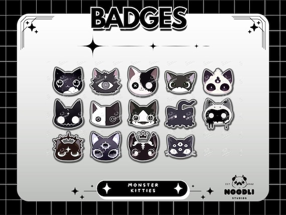 Gothic Cat Twitch Badges: Spooky Kitty Emotes (PNG Files, Digital Download)