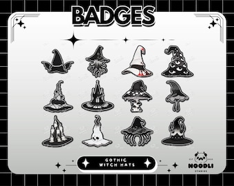Ensemble d'insignes de chapeau de sorcière gothique - émoticônes d'escargots esthétiques sombres, insignes de flux d'emo effrayants mignons, icônes d'escargots d'horreur sorcière pour Twitch et Discord