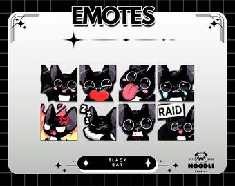 Schwarze Fledermaus Emotes - Twitch Emotes - Halloween Emotes - Digital Emote Pack - Kawaii Fledermaus Emotes - Discord Icons