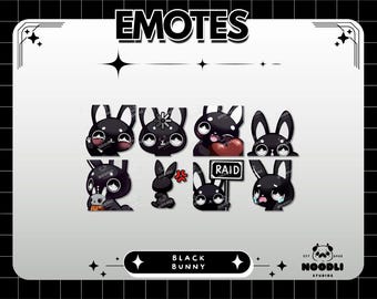 Emotes Twitch Kawaii Black Bunny : Streamer gothique à télécharger PNG