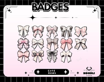 La coquette présente ses badges Twitch | Ensemble de badges ruban rose mignon | Badges d'abonné Kawaii Bows | Badges Twitch gothiques pastel | Superposition de flux